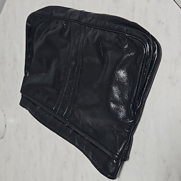 12.5×9 lg Soft black leather tan suede vintage Large purse  pull tag chain - Picture 3 of 17